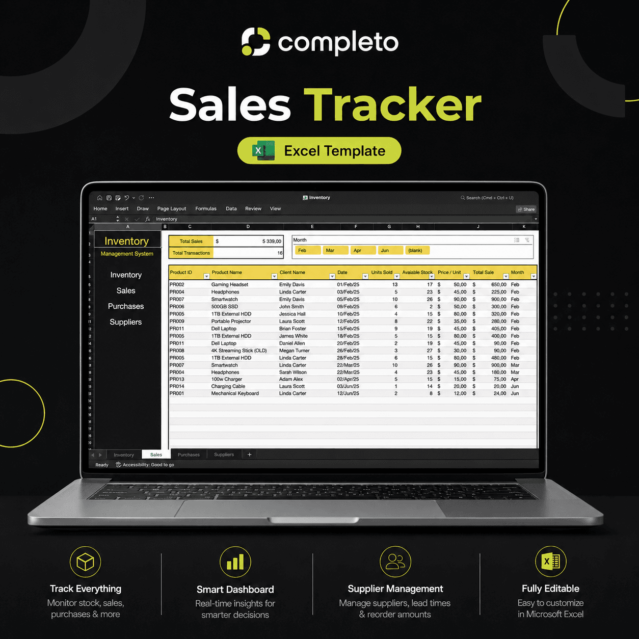 Inventory Management Excel Template – Stock & Suppliers — screenshot 3