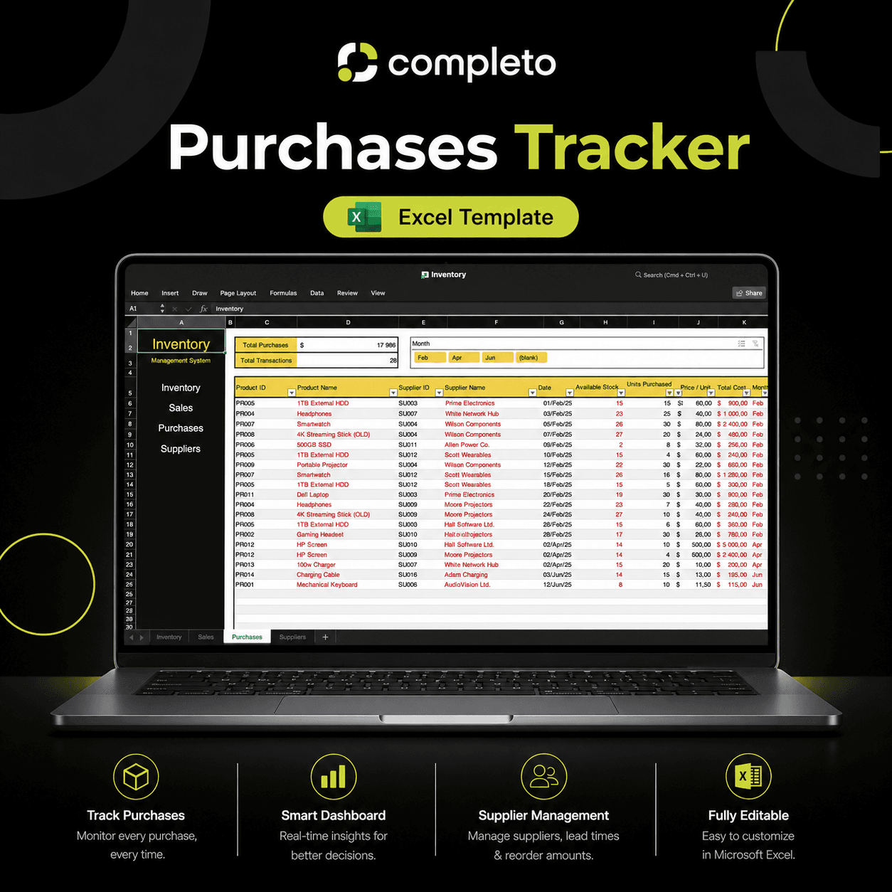 Inventory Management Excel Template – Stock & Suppliers — screenshot 4