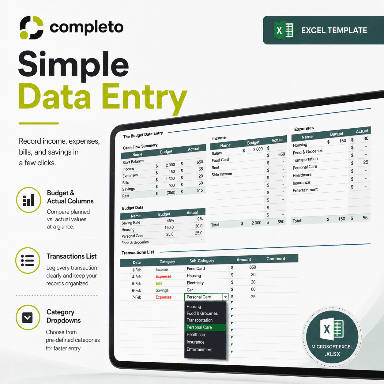 Monthly Budget Dashboard Excel Template with Dashboard — screenshot 3