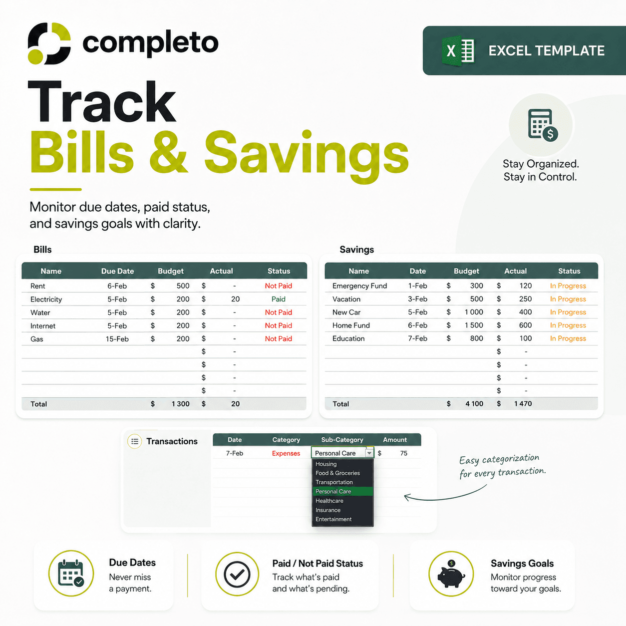 Monthly Budget Dashboard Excel Template with Dashboard — screenshot 4